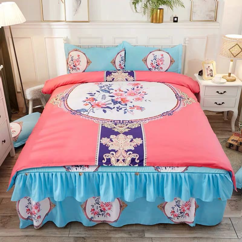 A044117ベッド用品4点セット掛け布団カバー 枕カバー ベッドパッド ワイドダブルサイズ．