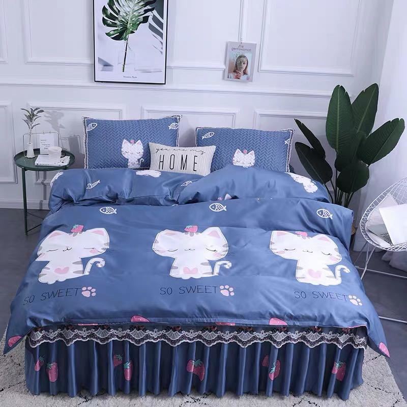 ベッド用品4点セット掛け布団カバー枕カバーベッドパッドワイドダブルサイズ.猫