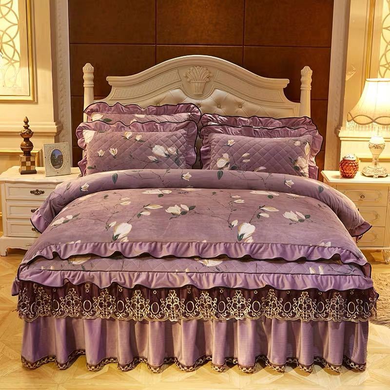 A042794高級ベッド用品4点セット掛け布団カバー 枕カバー ベッドパッド ワイドダブルサイズ