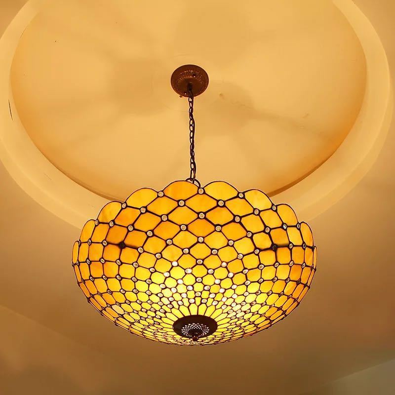 A024238ステンドグラス．ペンダントライト豪華天井照明ステンドグラスランプ ガラス工芸品． 電源直結タイプ