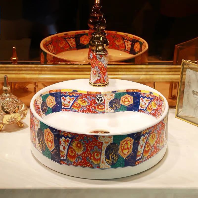 A021607洗面ボウルセット 洗面ボール 陶器 手水鉢 手洗器 手洗い鉢 洗面器 蛇口 排水金具付