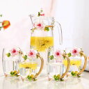 A008029ティーポット コーヒーカップ 5点セット ガラス製 花柄