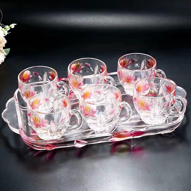A015956西洋ティー・コーヒーカップセット 6客セット ガラスティーセット ガラスカップ
