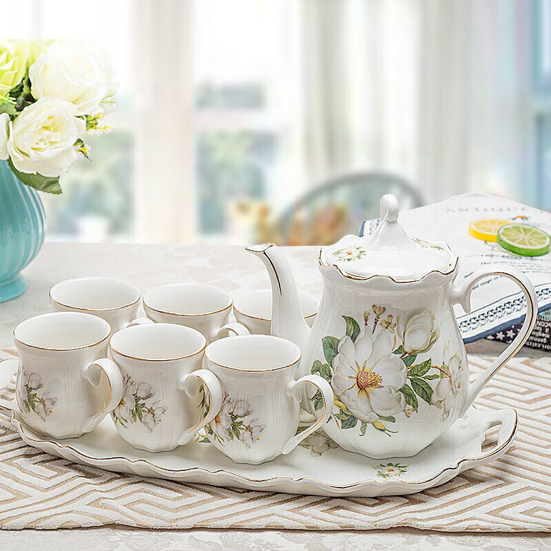 A013630ティー・コーヒーカップセット カップ6客セット 花柄豪華カップ 姫系雑貨 上品 陶磁器ティーセット