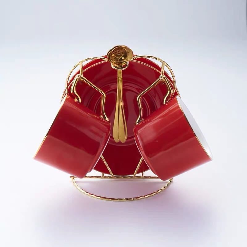 A058457ティー・コーヒーカップセット カップ＆ソーサー2客セット ．カップランク付き