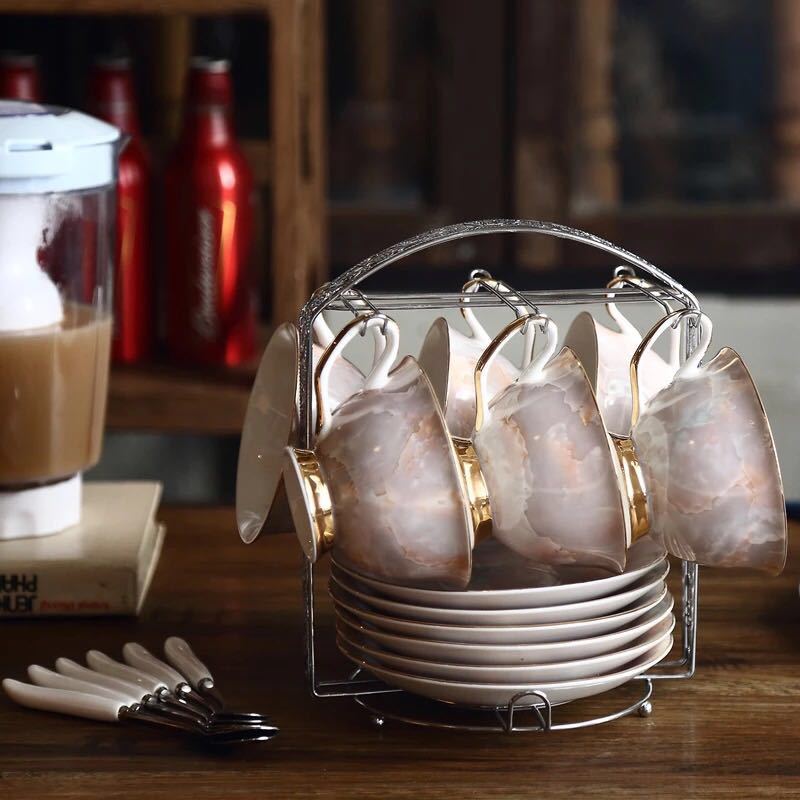 A048153西洋ティー・コーヒーカップセット カップ＆ソーサー6客セット 大理石柄