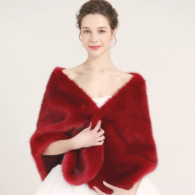 A048197フェイクファー ストール レディース 大判ショール ．高級ケープ ．豪華フェイクファー肩掛け