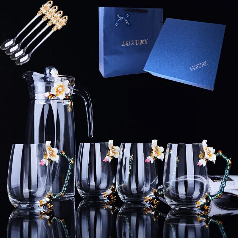 A035583西洋ティー・コーヒーカップセット ガラス製カップ4客セット 花柄 姫系雑貨