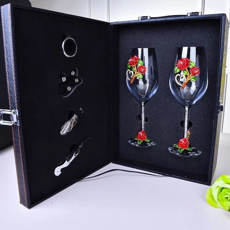 楽天リタハウス　楽天市場店A035578上品 ．薔薇花柄ワイングラス ペア★レア 2点シャンパン グラス キラキラ