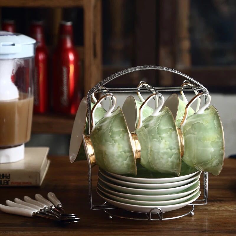 A045554西洋ティー・コーヒーカップセット カップ＆ソーサー6客セット 大理石柄