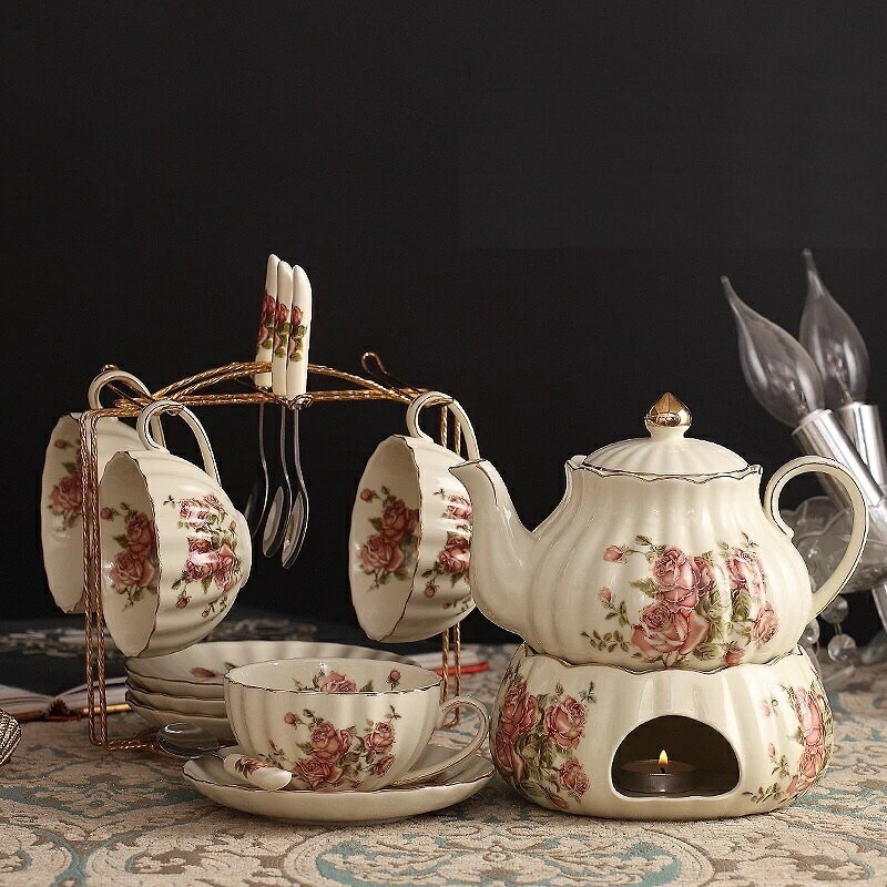 A062422西洋ティー・コーヒーカップセット カップ＆ソーサー4客セット 薔薇花柄