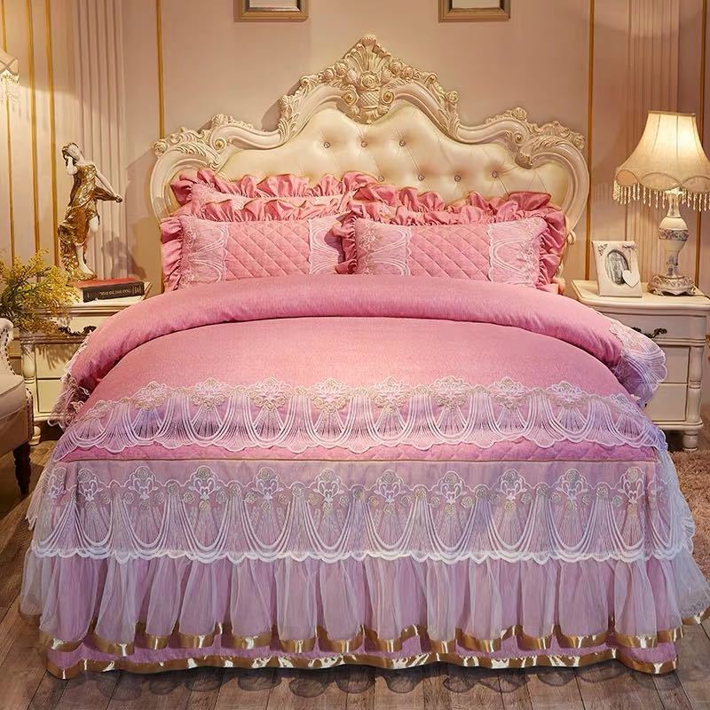 A046863高級ベッド用品4点セット掛け布団カバー 枕カバー ベッドパッド ワイドダブルサイズ