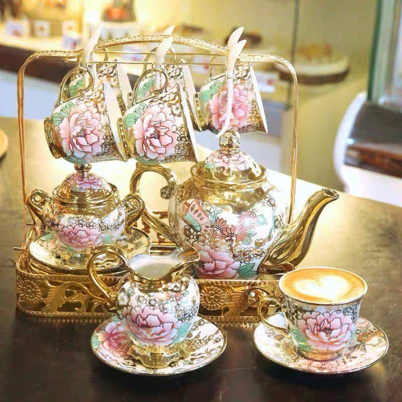 A012438ティー・コーヒーカップセット カップ＆ソーサー6客セット 豪華カップ 陶磁器ティーセット