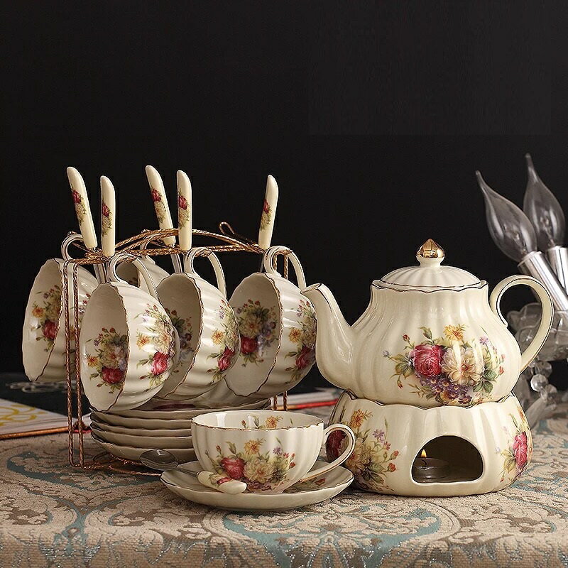 A057227西洋ティー・コーヒーカップセット カップ＆ソーサー6客セット 薔薇柄カップ