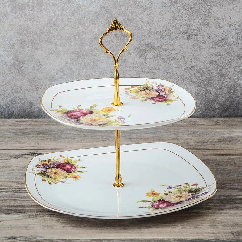 A017311ケーキ スタンド プレート 2段セット アフタヌーンティー フルーツ トレー 皿 花柄