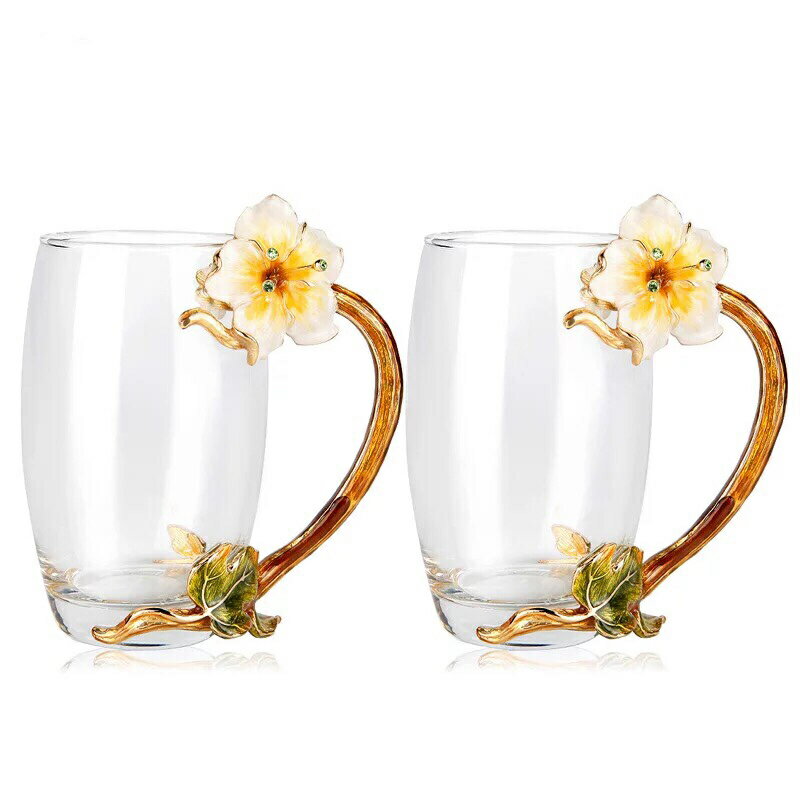 A024331人気の耐熱ガラス製 洋食器 ガラス ティーカップ 薔薇花柄雑貨 おしゃれ