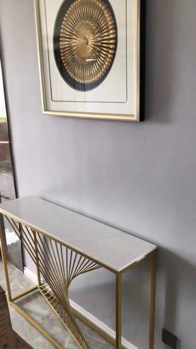 A023659高級サイドテーブル コンソールテーブル .玄関テーブル 花台 電話台 アンティーク調デザイン幅100cm 人造大理石 [3]