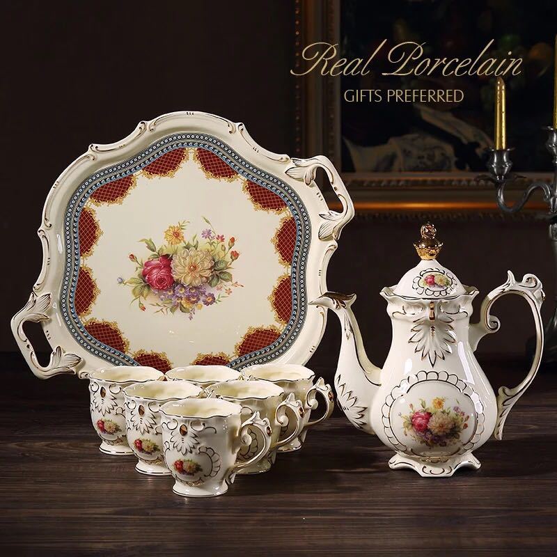 A021714ティー・コーヒーカップセット カップ6客セット 花柄豪華カップ 姫系雑貨 上品 陶磁器ティーセット(3.0)