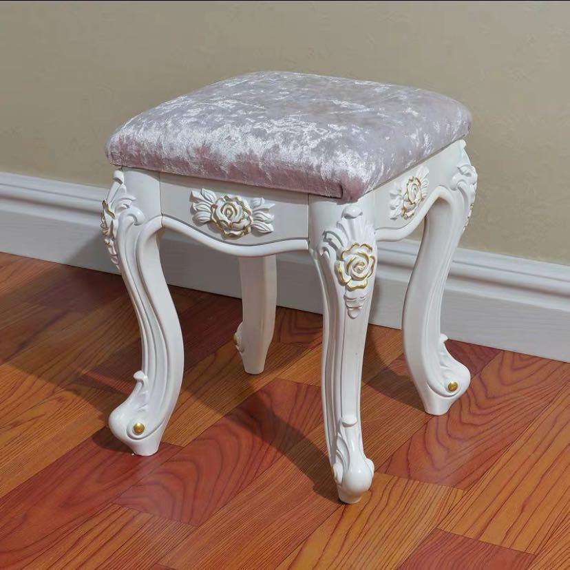 A016802豪華姫系スツール 布刺繍ソファスツール インテリア 猫脚 イス チェアー