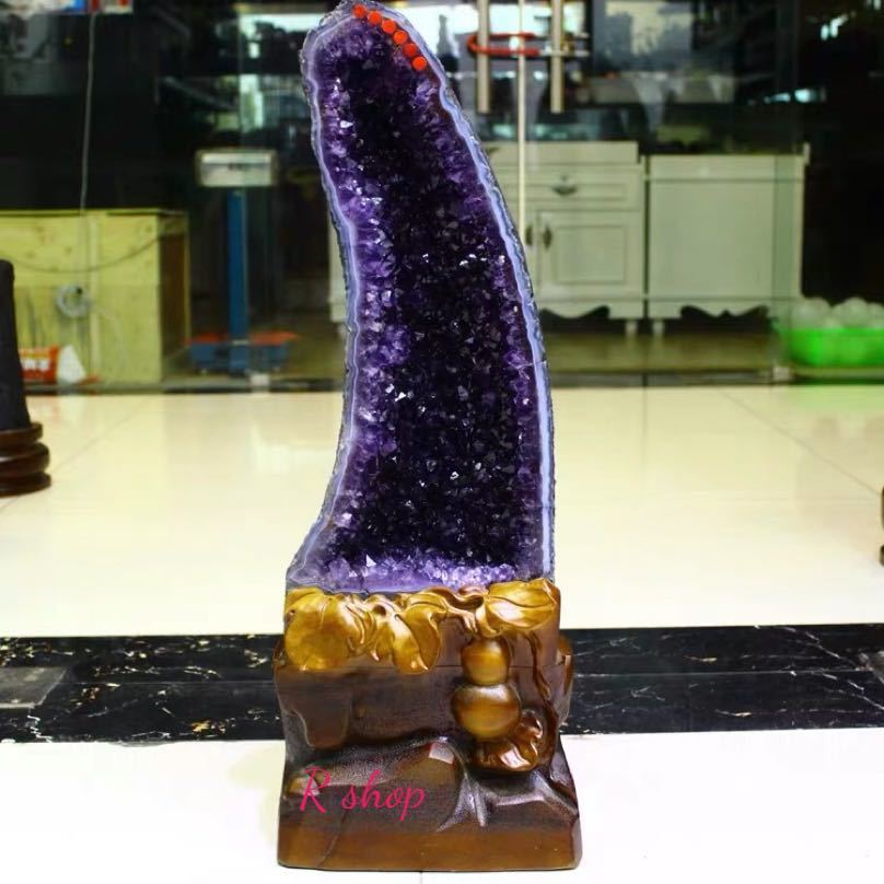 高級天然紫水晶 アメジストエッグ紫晶卵パワーストーンオフィスリビングインテリア．金運財運風水置物 高さ70cm 重さ22.9kg