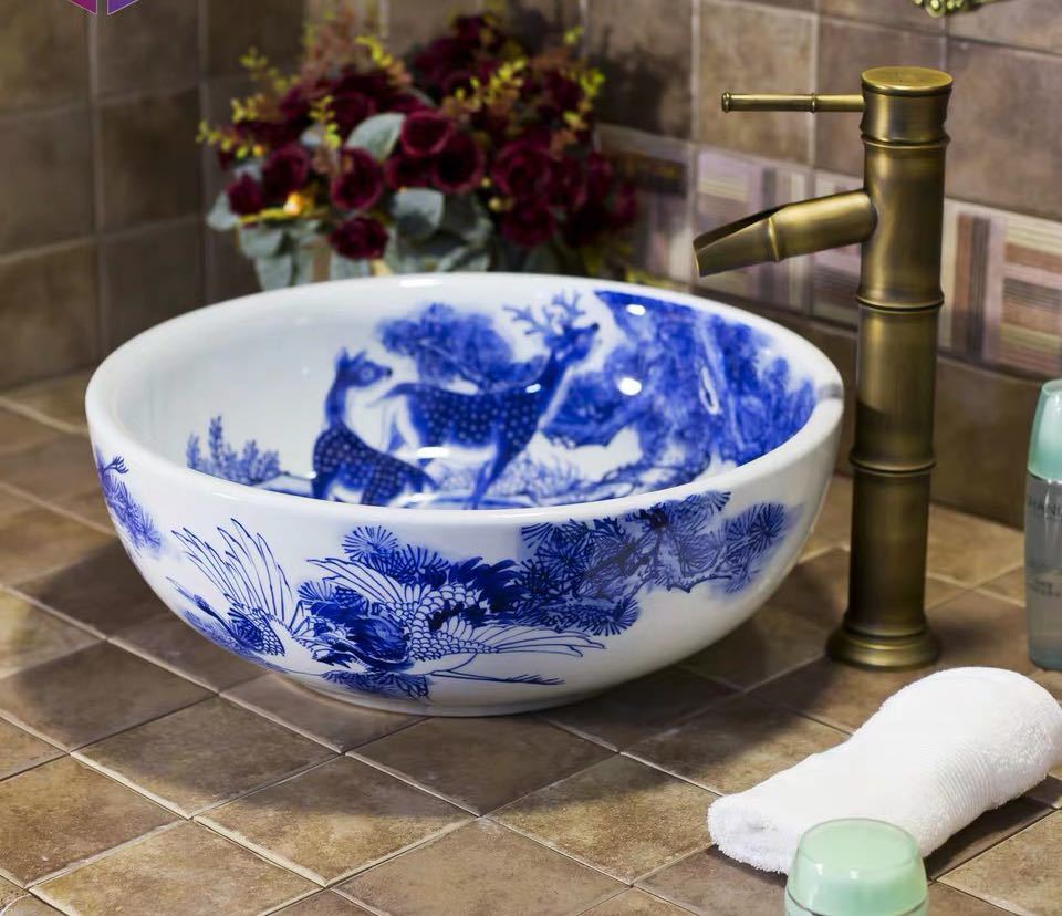 A025455洗面ボウル 洗面ボール 陶器 手水鉢 手洗器 手洗い鉢 洗面器