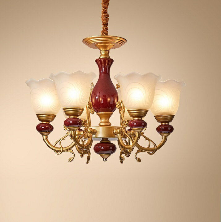 A051027L3陶器ペンダントライト 洋風照明　シャンデリア 北欧デザイン 天井照明6灯 電源直結タイプ