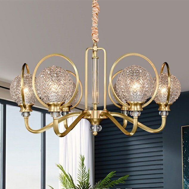 A051029L5銅ペンダントライト 洋風照明　シャンデリア 北欧デザイン 天井照明6灯 電源直結タイプ