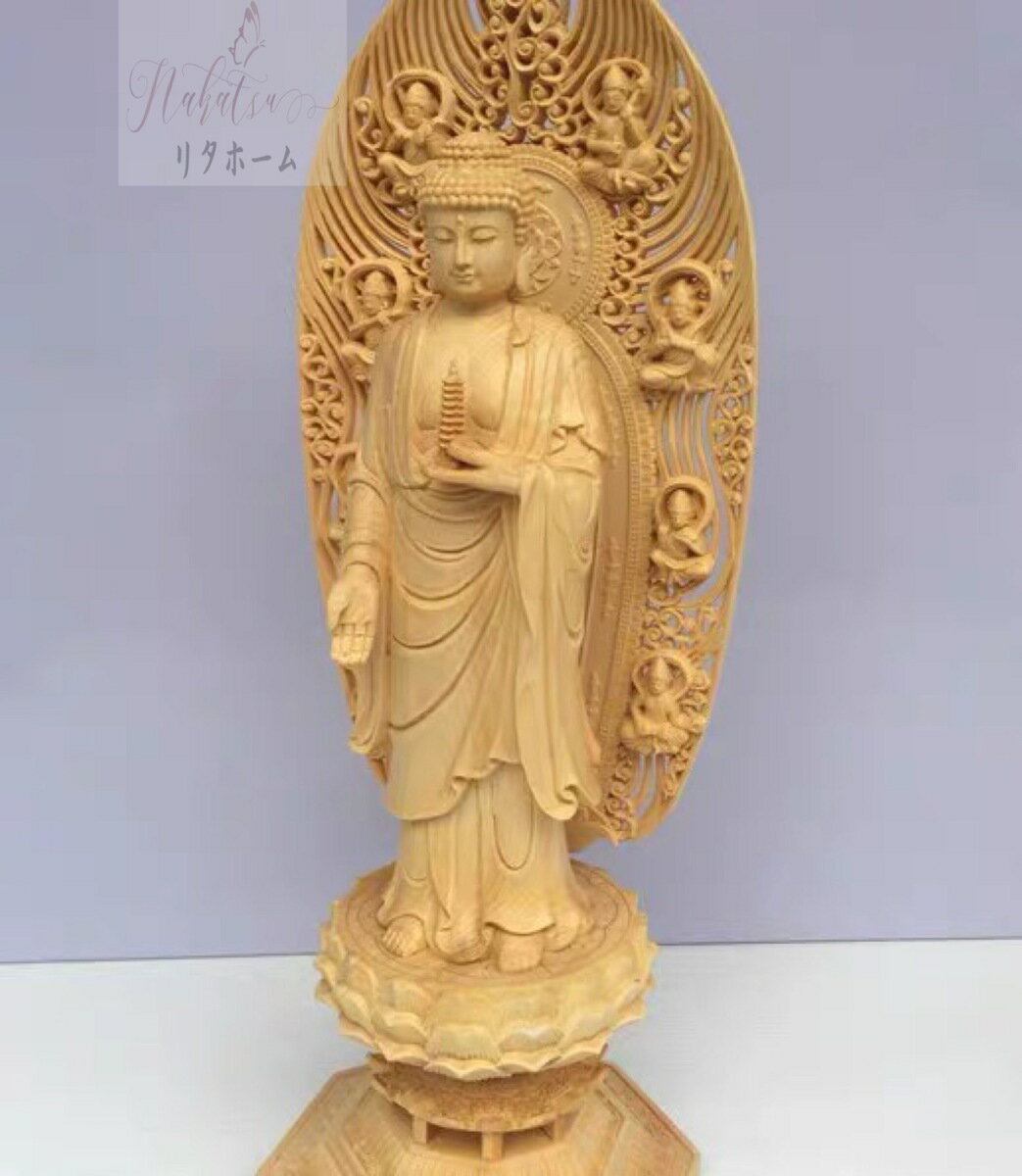 A001971黄楊木 実木彫刻手工芸品 人物仏像如来置物 南無阿弥陀仏 3