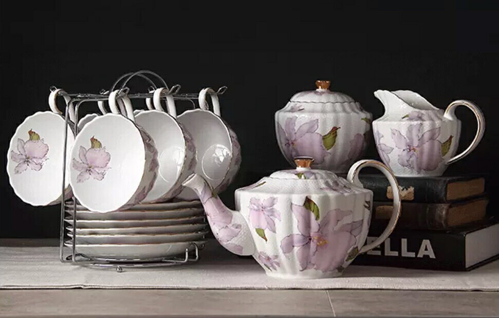 A048165西洋ティー・コーヒーカップセット カップ＆ソーサー6客セット 花柄 豪華カップ 上品 陶磁器テ..