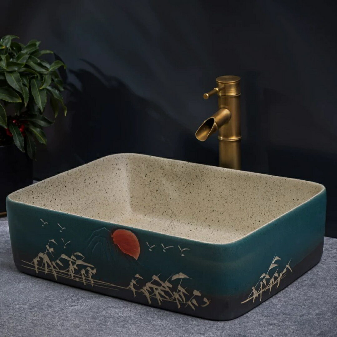 A064133高級感 洗面ボウルセット 洗面ボール 陶器 手水鉢 手洗器 手洗い鉢 洗面器