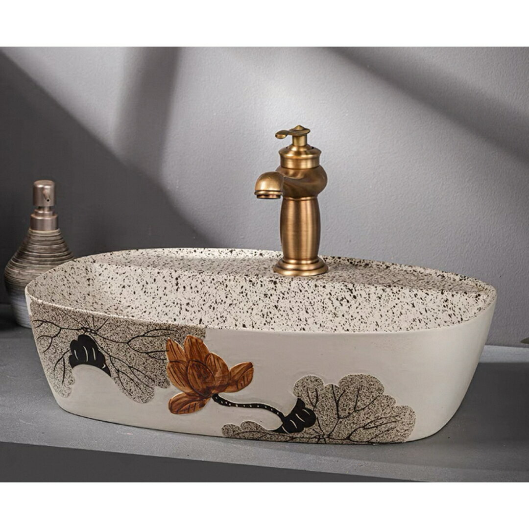 A064190高級感洗面台 洗面ボウルセット洗面ボール 陶器 手水鉢 手洗器蛇口 排水金具付き