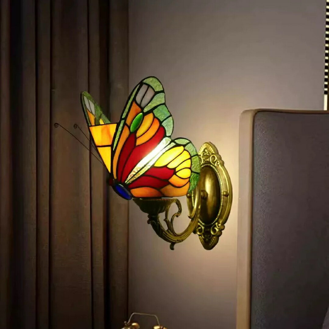 A064279高級感 壁掛け照明 ステンドグラス ランプ 壁掛け灯 ガラス工芸品 チョウチョウ