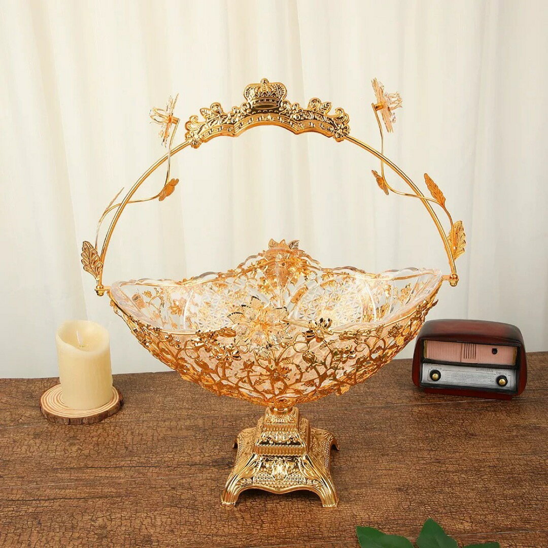 A064462高級果物皿　ガラス盛り皿 お菓子皿、フルーツプレート 豪華 果物カゴ お菓子鉢