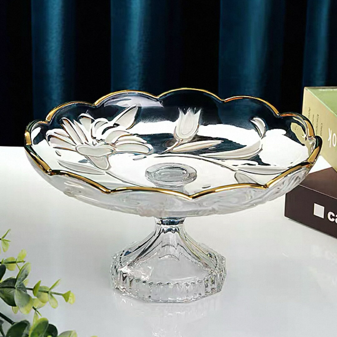 A064681高級果物皿　ガラス盛り皿 お菓子皿、フルーツプレート 豪華 果物カゴ お菓子鉢