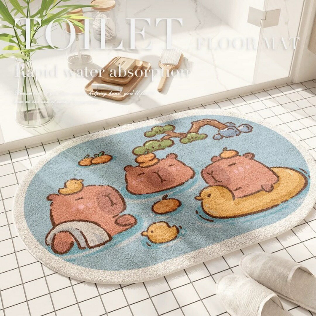 A064743バスマット カピバラ 動物柄 室内マット滑り止め吸水 洗面所マット玄関マット