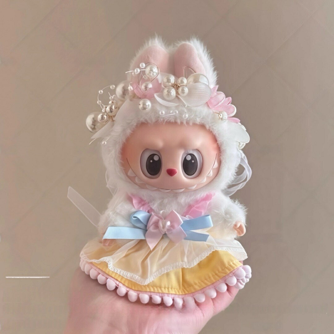 A064997髪飾りワンピース2点セットlabubuラブブぬいぐるみ服17cm着せ替え着ぐるみ
