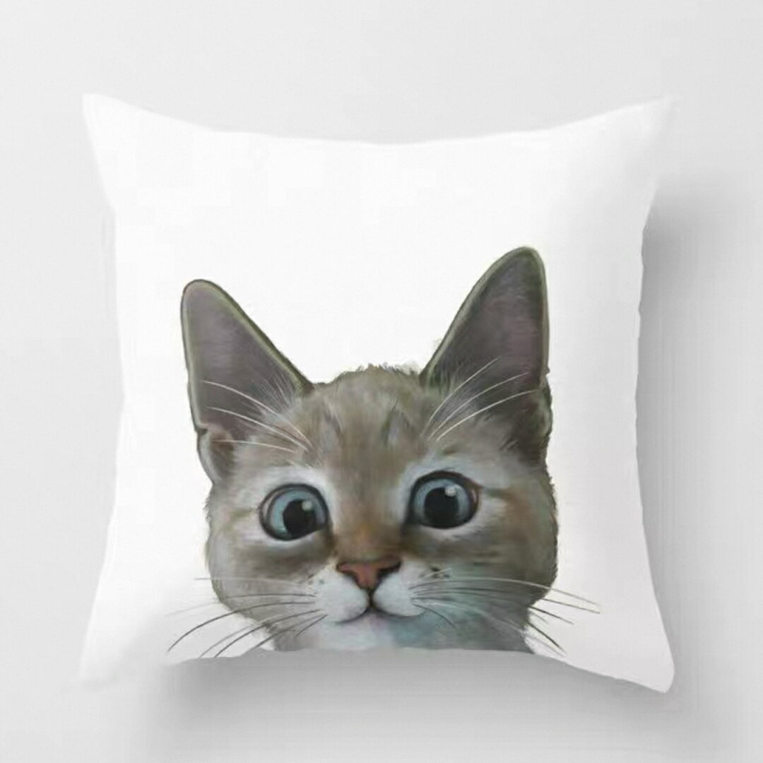 A065011びっくり顔の猫 クッションカバー 可愛い キャットデザイン ピローケース 猫柄
