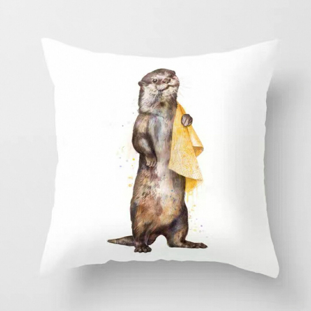 A065014イラスト風カワウソ クッションカバー ユニーク 動物デザイン ピローケース