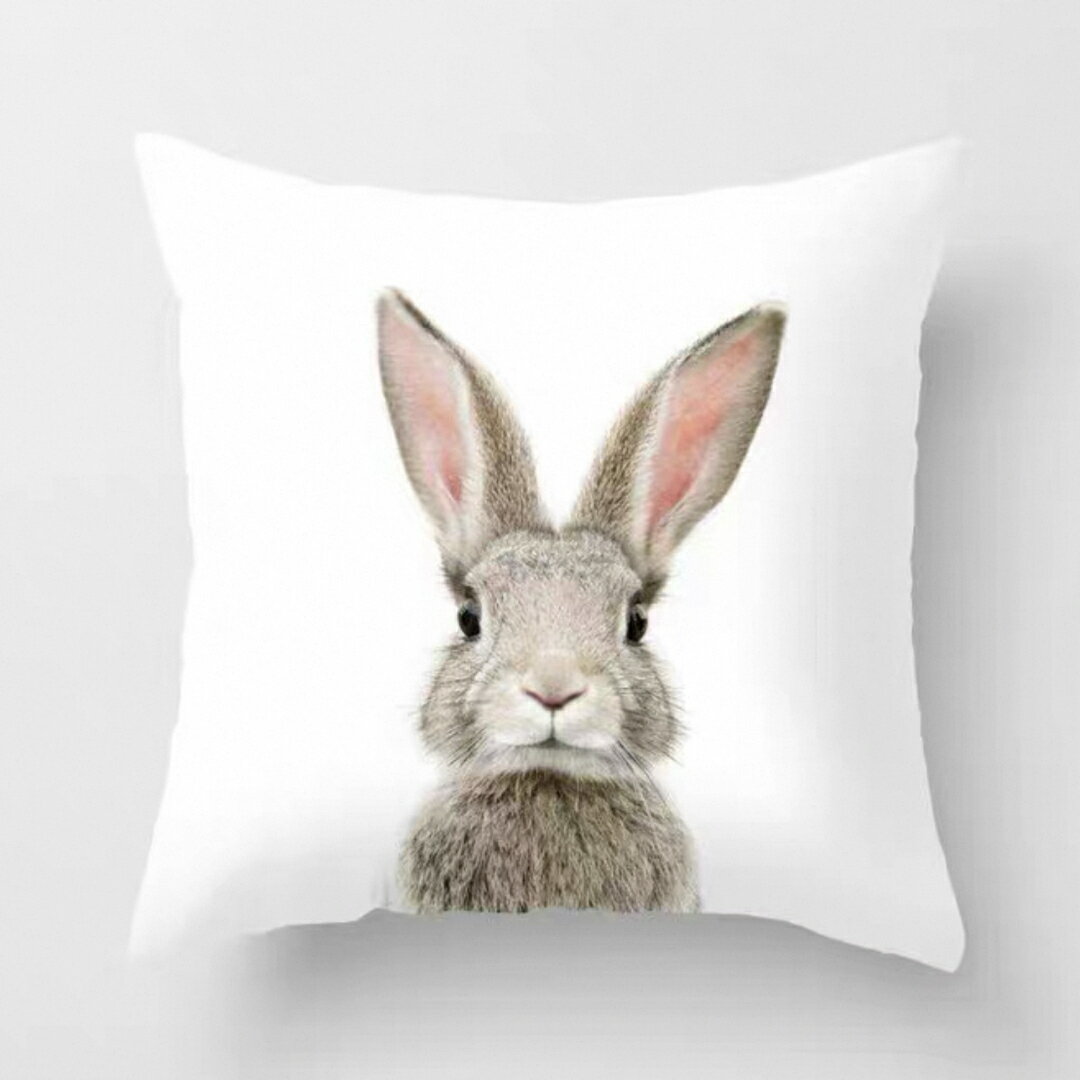 A065015グレーうさぎ クッションカバー シンプル 動物デザイン ナチュラルピローケース