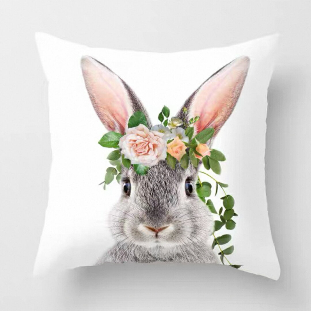 A065016花冠うさぎ クッションカバー ナチュラル 可愛い 動物デザイン ピローケース