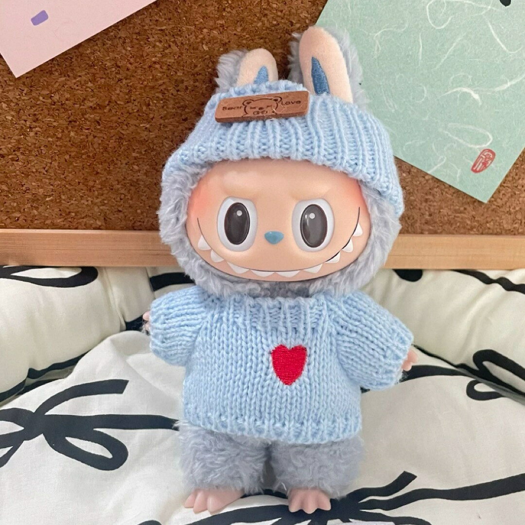 A065298Labubuラブブ ぬいぐるみ服 17cm 着せ替え ハートニット2点セット