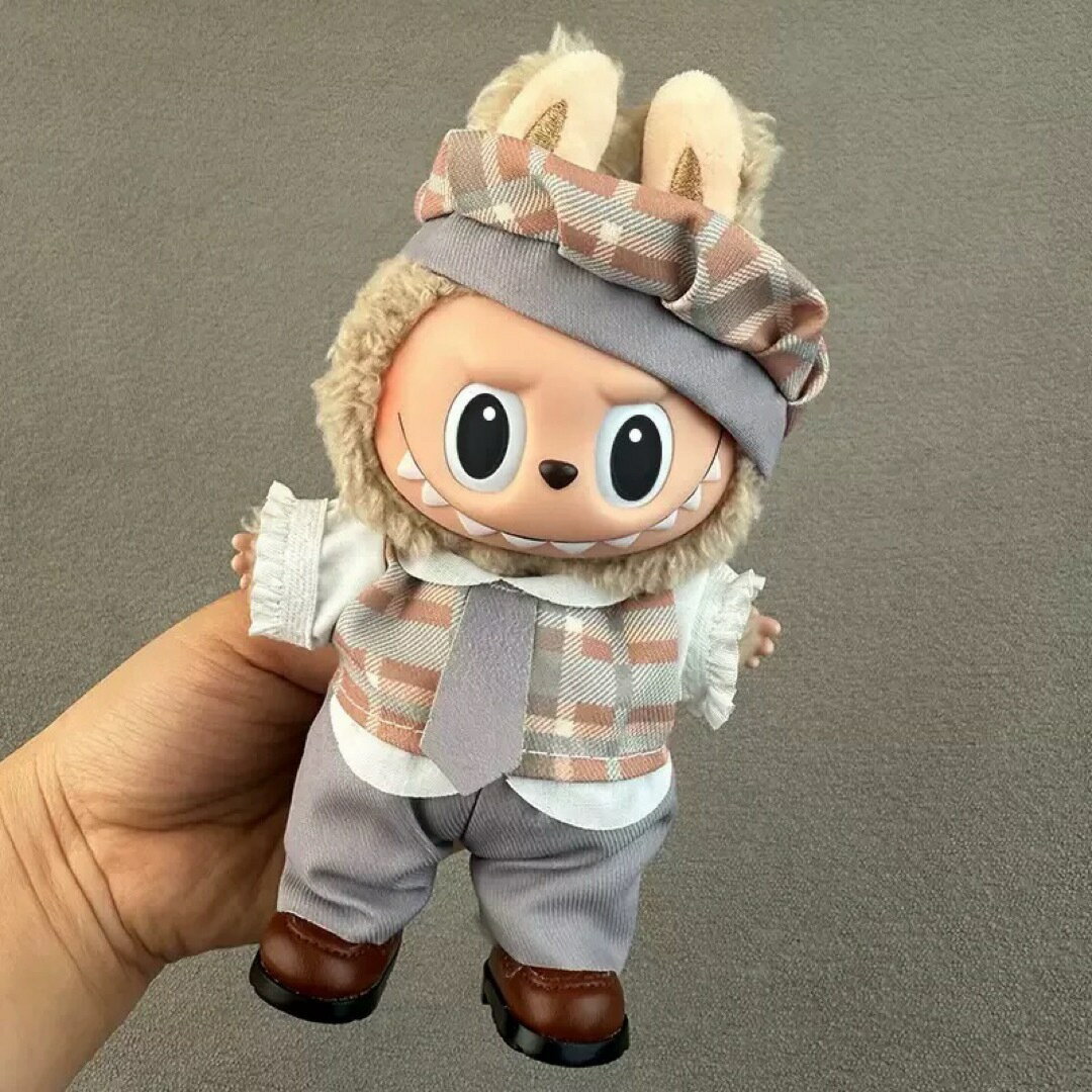 A065355新品3点セットlabubuラブブ ぬいぐるみ服17cmおしゃれ着せ替え 着ぐるみ