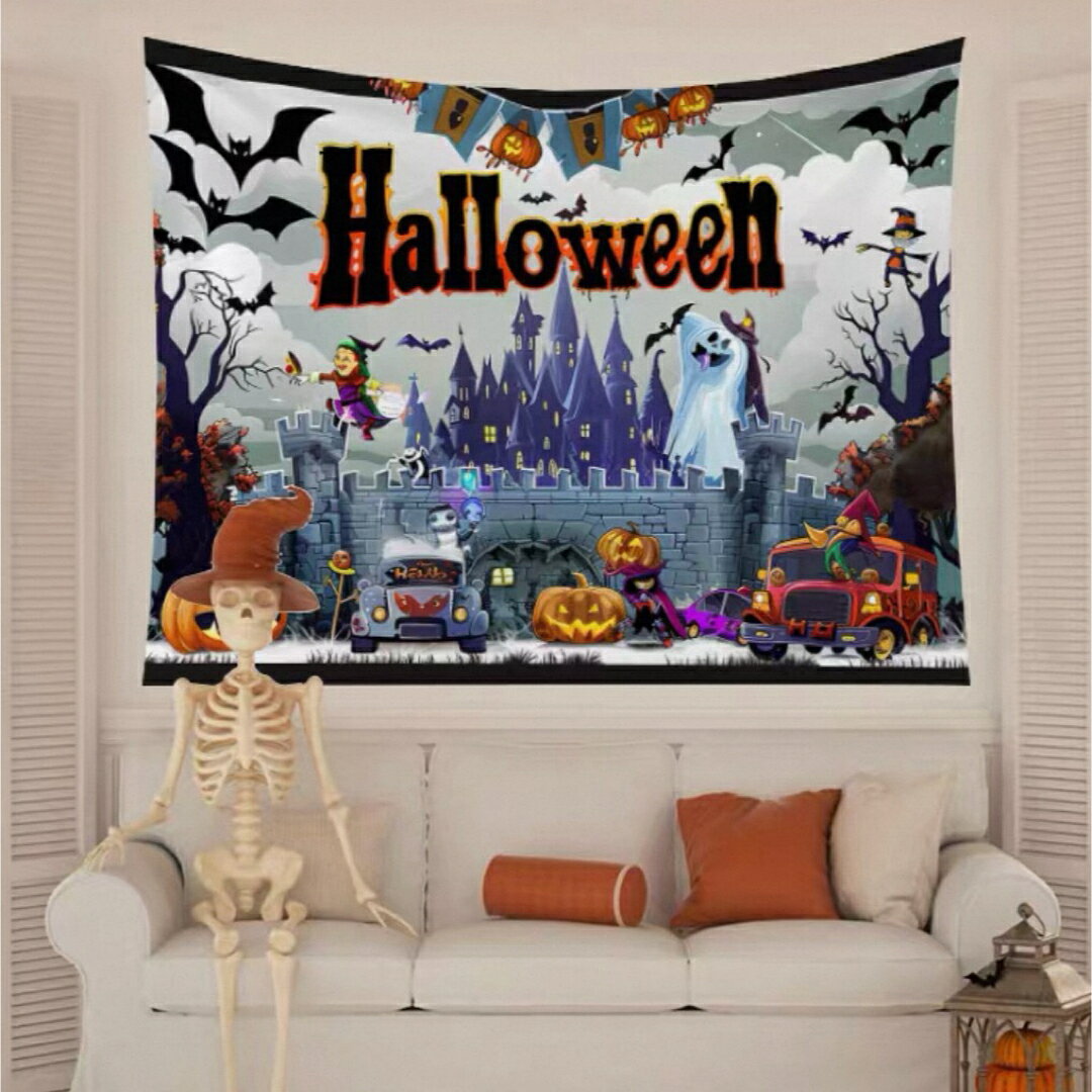 A066029タペストリー ハロウィン カボチャ布ポスター 壁面装飾 壁掛け飾り 窓 背景布