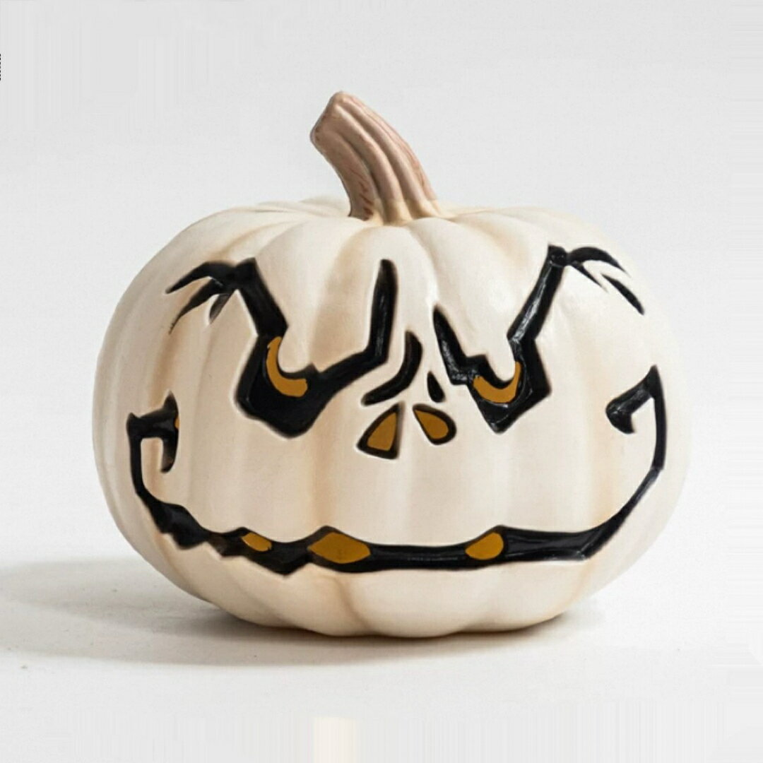A065725ハロウィン 飾り 白いかぼちゃランタン LEDライト付き モノトーン おしゃれ