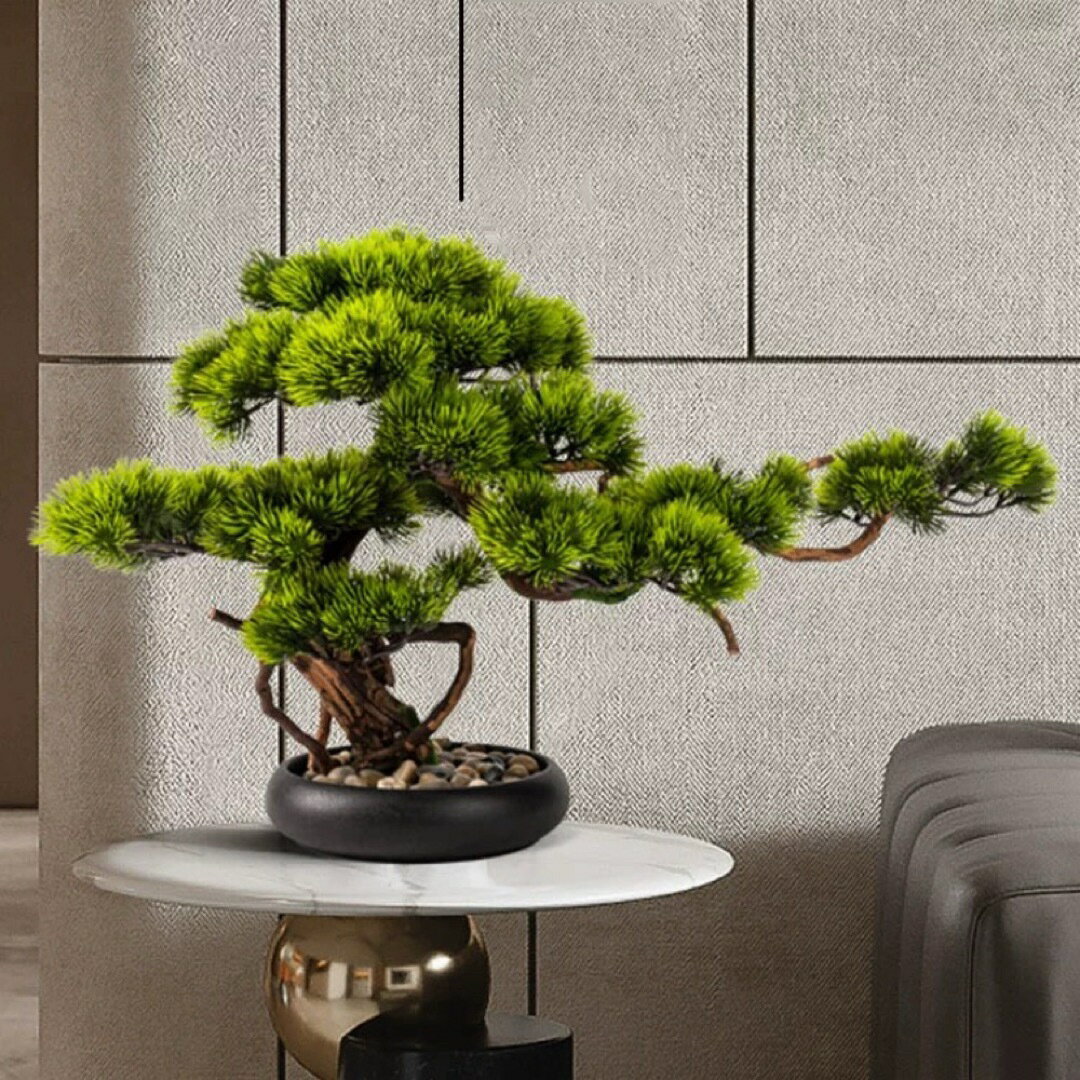 インテリアグリーン高級模造迎客盆栽 ?置物?鉢植 禅意迎客盆栽装飾品人工観葉植物