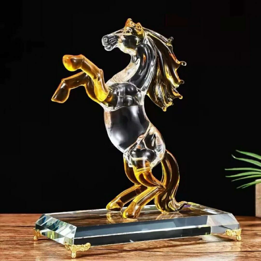 クリスタル躍馬置物 高級ガラス細工 開運インテリア 玄関 リビング オフィス飾り