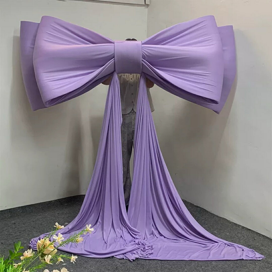 特大リボン装飾 結婚式ロングテール演出 ウェディング撮影 背景デコレーション