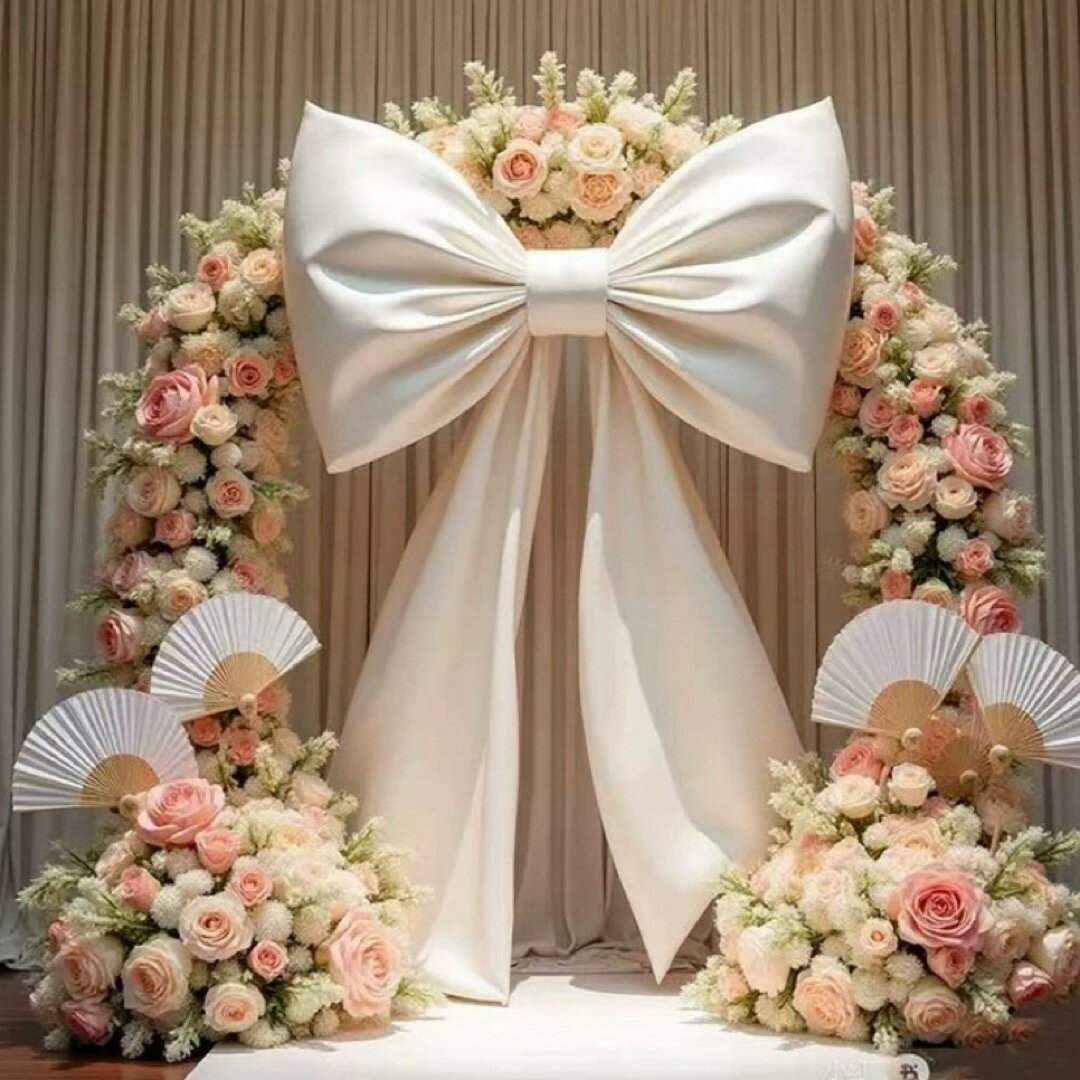 特大リボン装飾 結婚式ロングテール演出 ウェディング撮影 背景デコレーション
