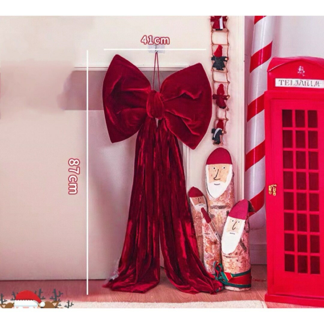 クリスマスリボン 41cm 垂れ飾り 87cm ベルベット 赤 壁窓玄関デコ
