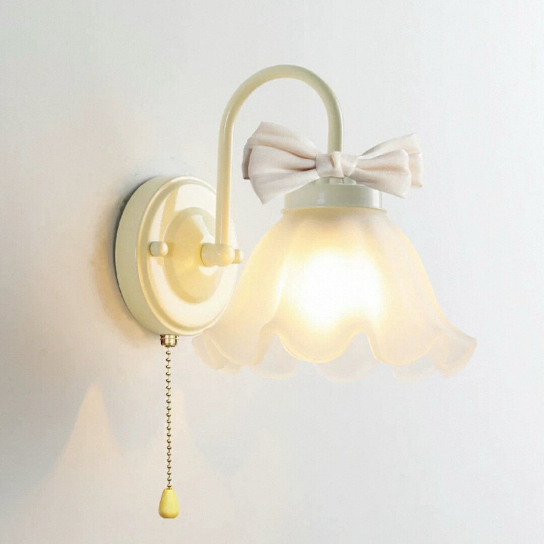 白リボン壁掛けライトミルキーガラスシェード姫系おしゃれ照明インテリア照明